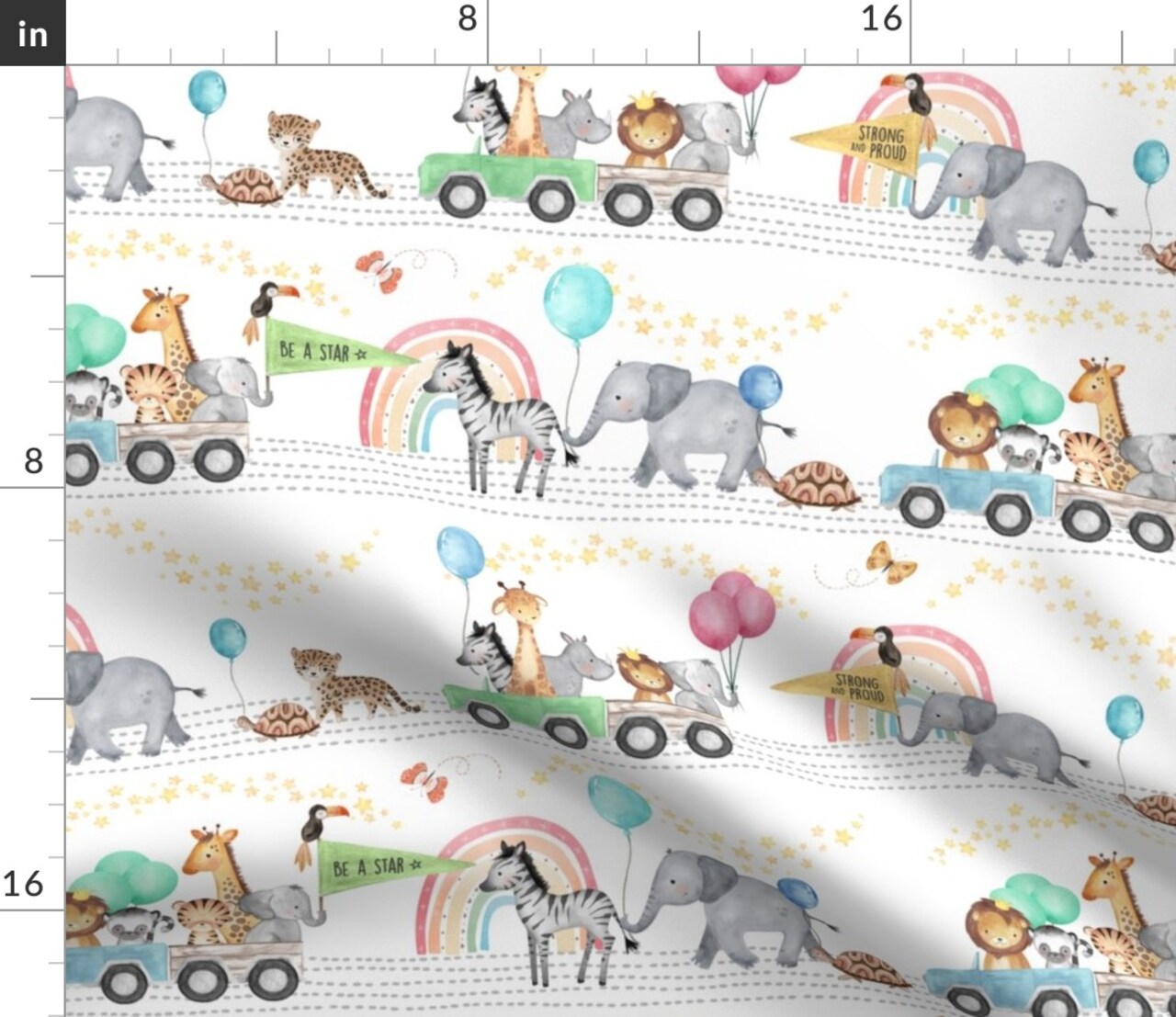 Safari Animals Whimsical Nursery African Animal Elephant Zebra Giraffe Lion Tiger Custom Printed Fabric by Spoonflower Various Fabrics by the Yard or Fat Quarter
